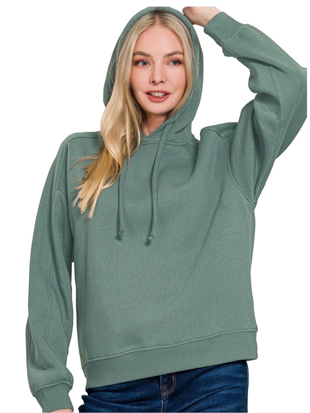 Zenana Ash Jade Women's Sage Green Hooded Pullover Medium Sweatshirt